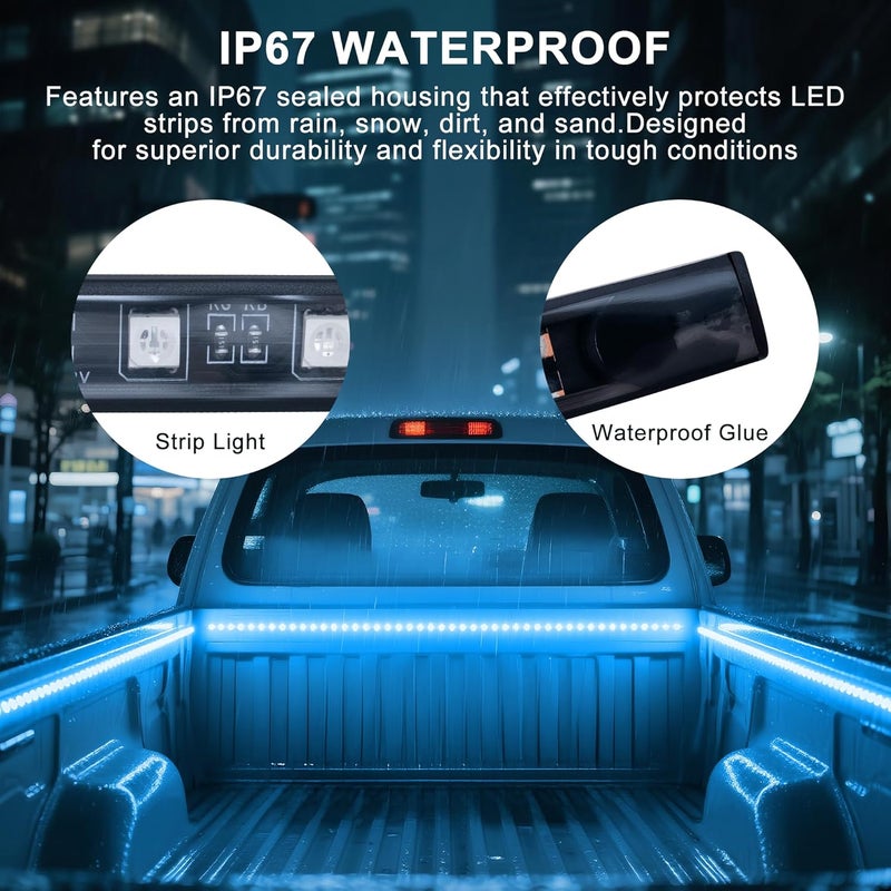 Ligrel 3PCS 60" RGB Truck Bed Light Strip Kit Remote Controlled Color Changing LED Bars with Music Sync, IP67 Waterproof for Pickup Trucks, SUVs, RVs & Boats - Image 4